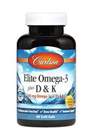 Carlson - Elite Omega-3 Plus D & K, 700 mg Omega-3s + D3 & K2, Cardiovascular Function, Bone Health & Immune Support, Lemon, 60 Soft Gels