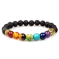 PWMEN 8MM Unisex Black Lava Energy Stone Mala Beads with Gold Buddha Bracelets(Gold Buddha)