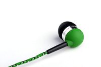 Green Tweedz Braided Headphones - Green, Yellow, and Black Nylon Fabric Wrapped Earbuds