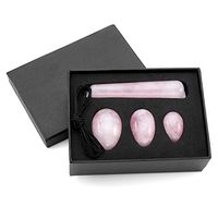 JOVIVI Yoni Eggs - 4pcs Set/3 Sizes Gemstones and 1 Massage Stick,Drilled, with Unwaxed String,Made of Natural Rose Quartz Jade for Yoni PC Muscles Massage