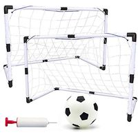 Fine 2-in-1 Assembly Soccer Goal, Portable Folding Kids Sports Football Door Set Football Gate with Soccer Ball and Pump Practice Scrimmage Game (White)
