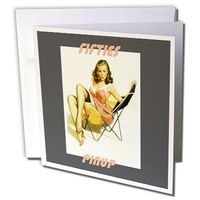 3dRose Retro Pinup Girl On Charcoal Gray - Greeting Cards, 6 x 6 inches, set of 6 (gc_37280_1)