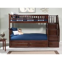 Atlantic Furniture Columbia Staircase Bunk Twin Size Raised Panel Trundle Bed, Twin/Twin, Walnut