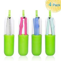 Silicone Straw Drinking Reusable Folding Straw, Flexible, and Silicone Collapsible Straw for Travel Home and Office, Food-Grade Collapsible Straws with Cases（2 Pack）