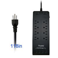 Surge Protector Power Strip Socket 8 Outlets with 4 USB Smart Charging Port and 9.8-Foot Long Power Cord -Powerjc