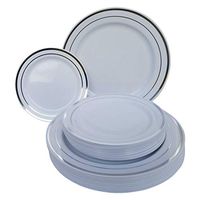 100 Pieces Plastic Plates Premium Disposable Wedding Plates Heavy Duty White Party Plates with Silver Rim 50 Dinner Plates 10.25 Inch 50 Salad/Dessert Plates 7.5 Inch