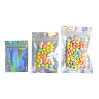 100 Pcs Hologram Aluminum Foil Zip Lock Bags Glitter Laser Plastic Mylar Pouch Food Storage Bags Moisture Proof Bags Keep Aroma Pouch (Transparent & Holograms Zip Lock, 10x15 cm(3.94"x5.91"))