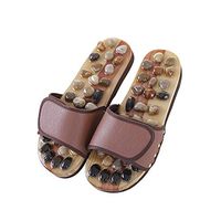 Girllike Massage Slippers Foot Massager Shoes Massage The Acupoints with Magnetic Field Relax Sandals Natural Cobblestone Stones(Brown-XL(Women 10/Man 9))