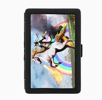 Cat with Gun Riding Unicorn Funny Weird Black Cigarette Case Holder Wallet RFID-Blocking