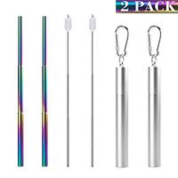 YAWALL 2Pack Rainbow Reusable Telescopic Straw Stainless Steel Metal FDA BPA Free Collapsible Straws Drinking Straws for 20oz Tumblers Portable Set with Hard Aluminum Case and Cleaning Brush