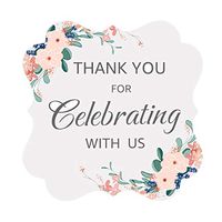 OPG Floral Garden Party Wedding Collection Adhesive Stickers,Decorative Stickers for Party Supplies,Thank You for Celebrating with Us,100-Pack 2"(White Fancy Frame)