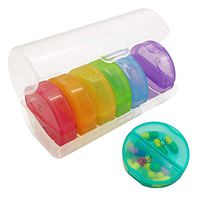 HRX Package Portable Round Pill Box AM PM, Weekly Travel Pill Case Organizer Twice A Day, Purse Pocket Vitamin Holder for Fish Oil Supplement