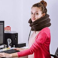 Liyes Expandable Pain-Relief Neck Pillow, Collar Cervical Traction Brace Support Pillow, Neck Massager Collar - for Travel/Home Improved Spine Alignment (Coffee)