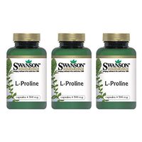 Swanson Amino Acid L-Proline Dietary Supplement 500 mg 100 Capsules (Caps) (3 Pack)