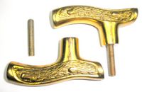 JWL (2) Cane Walking Stick Handle Fritz Style Cast Brass with Steel Threaded Rod Connector