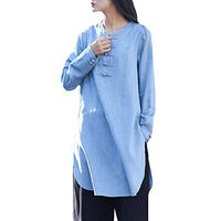 Mlide blusa con botones de rana china retro de manga larga de lino para mujer