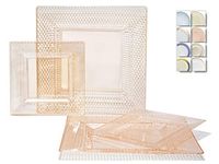 " OCCASIONS" 120 Plates Pack,(60 Guests) Wedding Party Square Disposable Plastic Plates Set -60 x 9.5'' Dinner + 60 x 6.5'' Dessert (Square Vitro in Clear Blush/Pink)