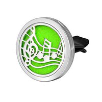 HOUSWEETY Car Air Freshener Aromatherapy Essential Oil Diffuser - Music Note Stainless Steel Locket,11 Refill Pads (Style 1-30mm)