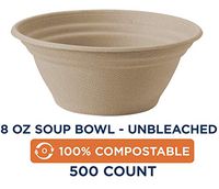 100% Compostable Bowls by World Centric, Made from Unbleached Plant Fiber, Soup Bowls, 8 oz (Pack of 500)