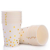 White and Gold Foil Polka Dot Paper Cups 9 oz,Disposable for Party,Birthday,Bridal/Baby Shower, Wedding,Graduation,New Year Eve Party Supplies 2020 - Serves 16