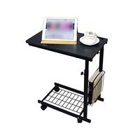 Height Adjustable Sofa Side Table, Movable Snack Desk Laptop Tablet Tray, Computer Desk with Smooth & Lockable Casters, Home and Hospital Beds (Color : Black)