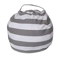 Jishipin Canvas Stuffed Animal Storage Bean Bag Chair Kids Plush Toy Clothes Quilts Organizer, Kids Stuffed Animal Plush Toy Storage Soft Pouch Stripe Fabric Chair Practical Convenient Universal Bag