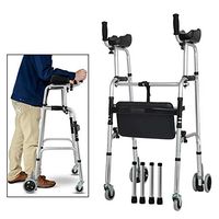 XIHAA Elderly People Standard Walker,Foldable Adjustable Walking Assist Equipped Wheels Equipped with Arm Rest Pad for The Limited Mobility with Disabled,FourWheels+Seats