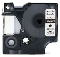 LM Tapes - Premium LM-45020 1/2" White on Clear Compatible Label Maker Tape, Replaces Dymo 45020 D1 Label Tape 12mm
