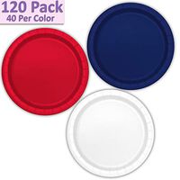 120 Paper Dessert Plates (7") - Navy Blue, Red, White - 40 Per Color, 3 Colors - Great Assortment for Birthday Parties, Weddings, Holidays, Baby Shower, Celebrations, and more