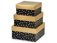 1 Set, Dot Golden Midnight Nested Boxes Large 3 Piece Square Gift Boxes w/White Interiors In All Occasion & Christmas Designs