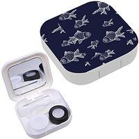 Portable Contact Lens Case Box Travel Kit Mirror + Bottle + Tweezers Container Holder [ Outline Goldfish On ]