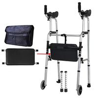 LBSX Two Button Folding Walker with Wheels, Adjustable Height and Detachable Legs for The Elderly Disabled Aluminum Alloy Double 7-Speed Adjustable，47cm×52cm×73cm