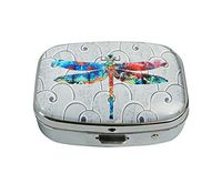 Baoquan Custom Silver Square Glass Pill Case Medicine Vitamin Organizer Pocket Decoration Gift (Colorful Dragonfly Art)