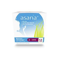Asana Long Overnight Sanitary Pads with Wings for Women – Unscented, Chemical Free, Naturally Helps Prevent Odor – 12 Count - Pack of 4