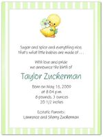 Yellow Ducky on Mint Birth Announcements - Set of 20