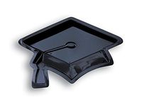 Pack of 12 Black Mortarboard Graduation Cap Hat Shaped Disposable Plastic Party Banquet Dinner Plate Trays