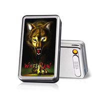 Cigarette Case with Lighter Built in USB Lighter Cigarette Box 2 in 1 Electronic Rechargeable Flameless Windproof Lighters Hold 20pcs Regular Cigarettes (Wolf)