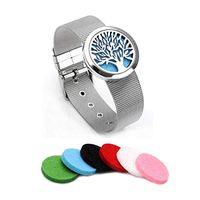 Jovivi 316L Stainless Steel Tree of Life Openable Aromatherapy Essential Oils Diffuser Locket Bracelet Bangle with 6 Felt Pads