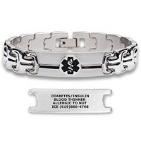 Divoti Deep Custom Laser Engraved Double Ridge Link 316L Stainless Steel Medical Alert ID Bracelet for Men with Free Engraving - Black-7.0"