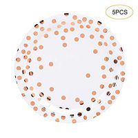 Rose Gold Dot Disposable Paper Plates 5 PCS, Foil Design 5 Dinner Plates Rose Gold Party Supplies Bridal Baby Shower Wedding Anniversary Birthday