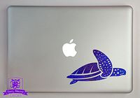 Overly Attached Decals Swimming Sea Turtle Specialty Vinyl Decal Sized to Fit A 11" Laptop - Blue Metal Flake