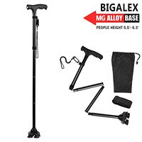 BigAlex Folding Walking Cane with LED Light,Pivoting Quad Base,Adjustable Walking Stick with Carrying Bag for Man/Woman