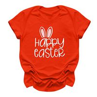 Eoeth Blouse Pullover for Women Happy Easter Letter Printed Short Sleeves Casual O-Neck Tops Shirts T-Shirt Tracksuits Tee Orange