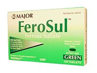 Major FEROSUL 325MG (5GR) Green Ferrous SULFATE-325 MG Green 100 Tablets UPC 309047591824
