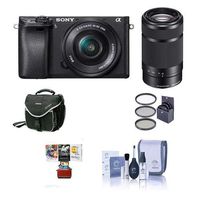 Sony Alpha A6000 Mirrorless Digital Camera with 16-50mm f/3.5-5.6 and 55-210mm f/4.5-6.3 OSS Lenses, Black - Bundle with 16GB SDHC Card, Camera Bag, 49mm Filter Kit, Cleaning Kit, Mac Software Pack
