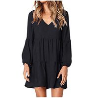 Aniywn Women Ladies Round Neck Ruffle Short Sleeve Print Chiffon Loose Dress Plus Size Boho Mini Dress