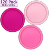 120 Paper Dessert Plates (7") - Light Pink, Neon Pink, Hot Pink - 40 Per Color, 3 Colors - Great Assortment for Birthday Parties, Weddings, Holidays, Baby Shower, Celebrations, and more