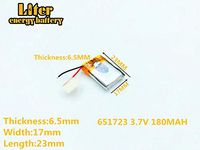 3.7V180 mAh 651723 Lithium Polymer Ion Rechargeable Battery Lithium Polymer Li-Po Battery for MP4 GPS MP3 Bluetooth Stereo DIY Gift