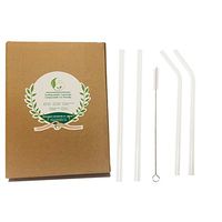 9 inch Clear Glass Beverage Drinking Straws, Included 2 Straight Crystal Straw + 2 Bent Glass Straw + 1 Straw Cleaning Brushes Pack in Paper Box, Cups & Straws