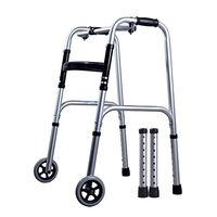 Folding Lightweight Aluminium Walking Frame, Four Foot Foldable Walker 8 Gear Height Adjustable with Pulley and Cushion, for Disabled and Old Man,A2